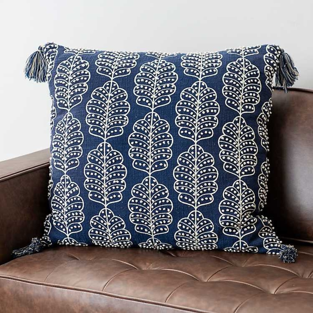 2 Pack Kirklands Pillow Cases Navy Folksy Pillow with Tassels